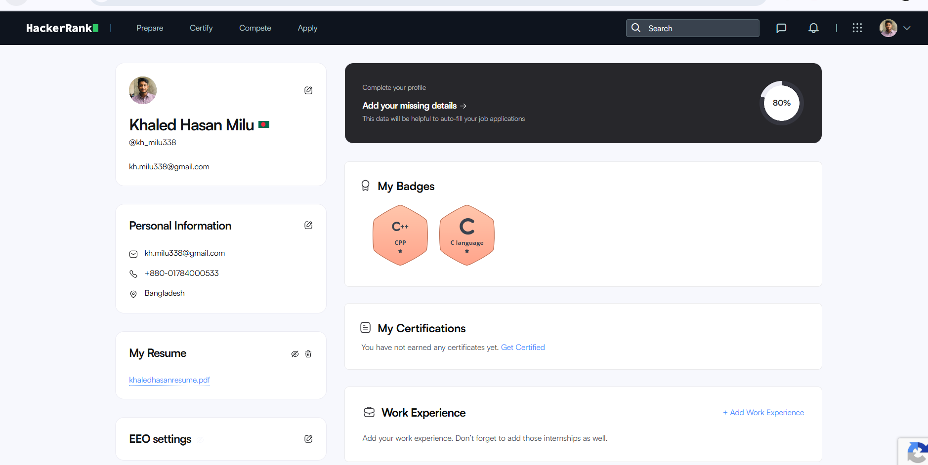 HackerRank Profile